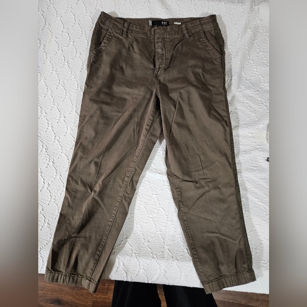 Kut from the Kloth Women's Olive Brown Straight-Leg Chinos Size 12